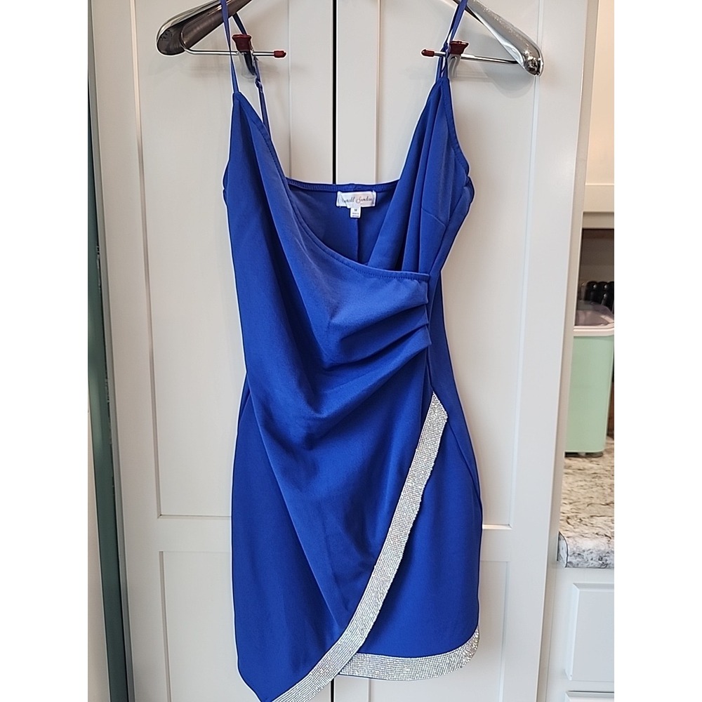 Emerald Sundae Jrs‎ Blue dress Sz M Asymmetrical W/ Rhinestones
